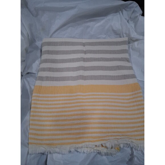 The Fouta Greek Beach Towel Blanket Wrap 100% Organic Cotton Yellow Stripe XL - Picture 3 of 4